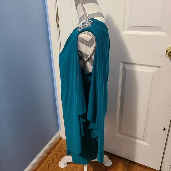 DJ-Jaz One Shoulder Crystal Dress Size 16 Beautiful Teal Dress - Picture 3 of 5